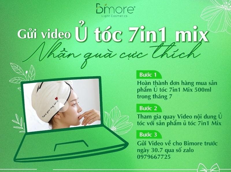 Chương trình gửi video ủ tóc 7in1 Mix, nhận quà cực thích của Bimore Light Cosmetics